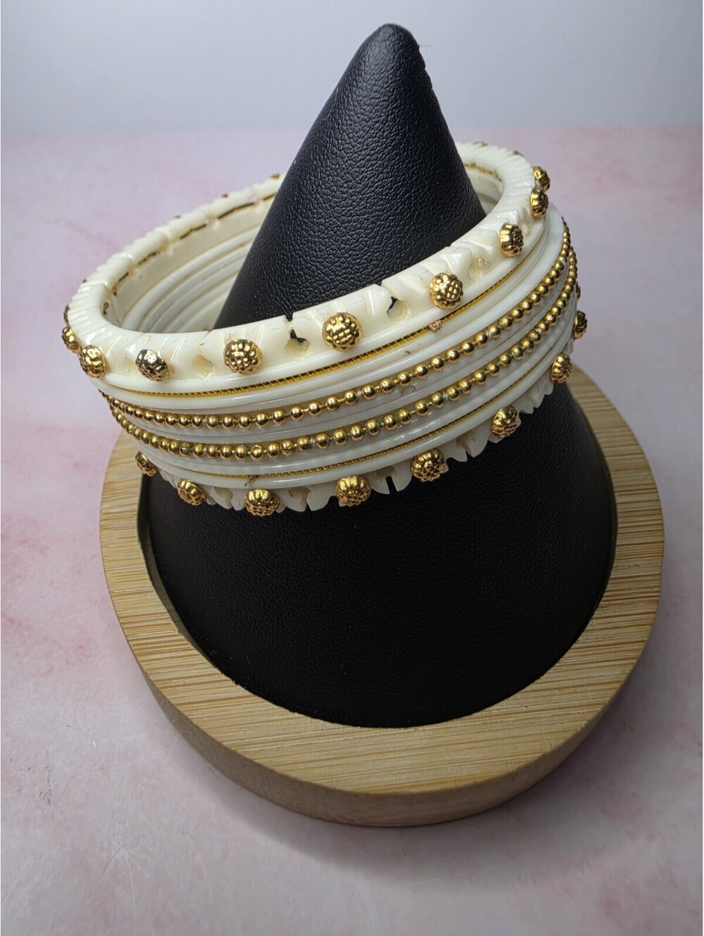 Indian Jewelry White Chanka Bracelet Gold Plated Bridal Bangles 4pcs